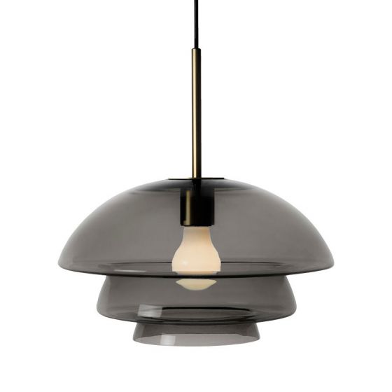 Arkivlampe 4006 large fra Hadeland Glassverk i røkgrå med messing oppheng
