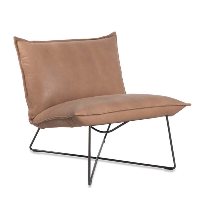 Earl XS uten arm lounge stol fra Jess Design, produktbilde av lenestol med understell i old glory og skinn i Bonanza Beige