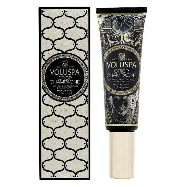 Håndkrem | Crisp Champagne fra Voluspa, produktbilde av håndkrem med pumpeapplikator i duften crisp champagne
