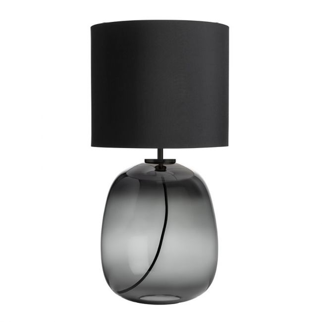 Austra Bordlampe | røkgrå / sort fra Hdeland Glassverk, produktbilde av røkgrå glassfot med sort tekstilskjerm