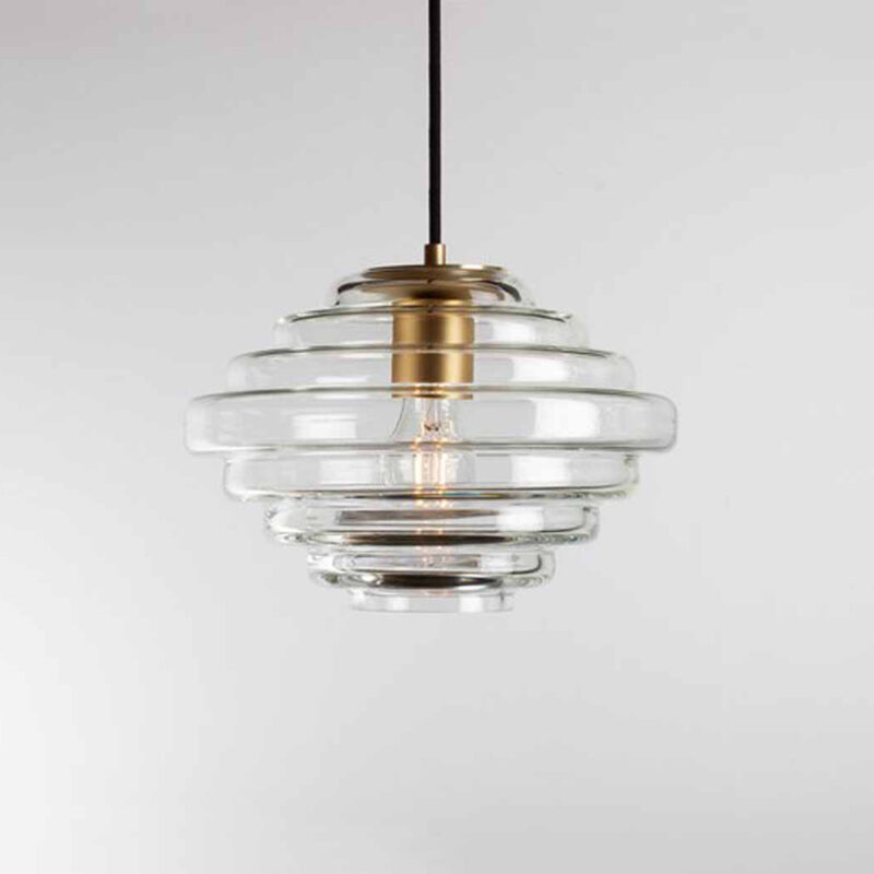 Taklampe med klart glass med horisontale riller fra House of Holmedal.
