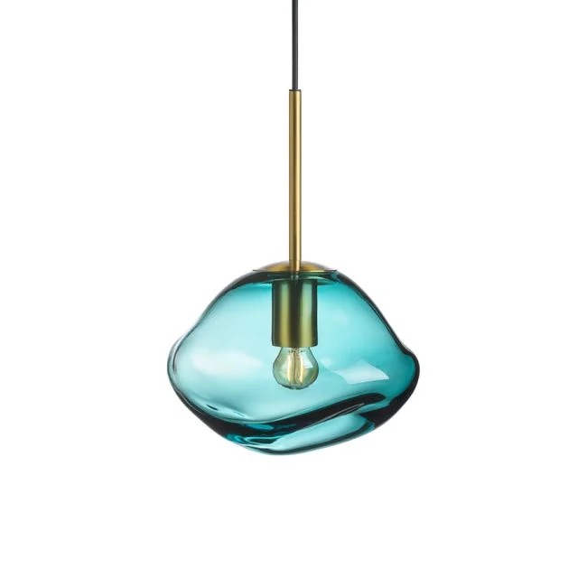 Crystal Stone | Blågrønn fra Hadeland Glassverk, produktbilde av lampe i størrelsen 250 mm med messing