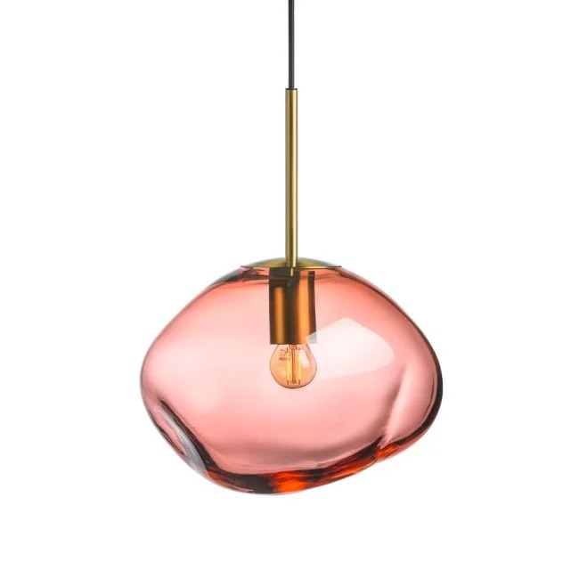 Crystal Stone | Morgenrød fra Hadeland Glassverk, produktbilde av lampe i størrelsen 300 mm med messing
