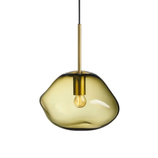 Crystal Stone | Oliven fra Hadeland Glassverk, produktbilde av lampe i størrelsen 300 mm med messing
