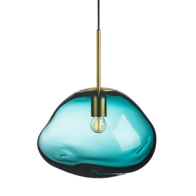 Crystal Stone | Blågrønn fra Hadeland Glassverk, produktbilde av lampe i størrelsen 350 mm med messing