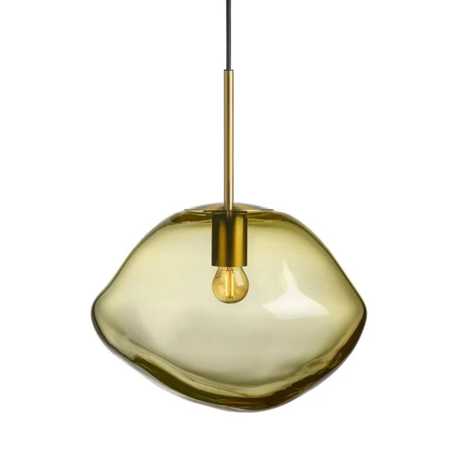 Crystal Stone | Oliven fra Hadeland Glassverk, produktbilde av lampe i størrelsen 350 mm med messing