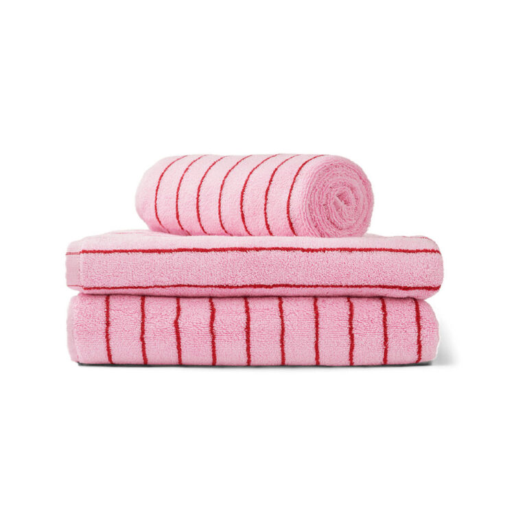 Naram håndkle i rosa med rød striper fra Bongusta