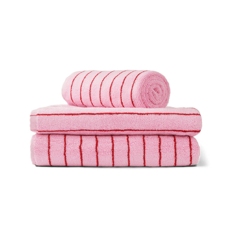 Naram håndkle i rosa med rød striper fra Bongusta