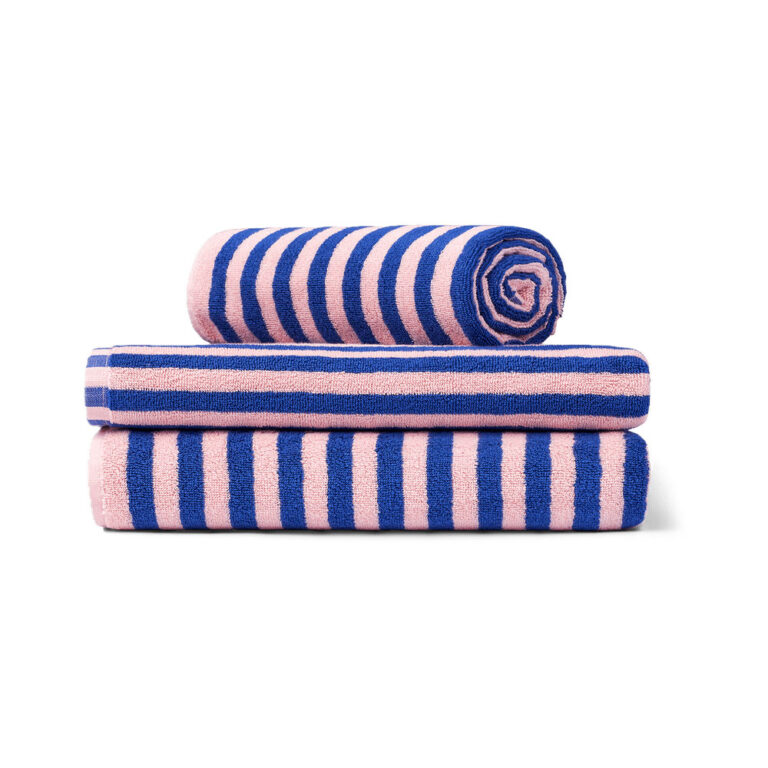 Naram håndkle i rosa med blå striper fra Bongusta