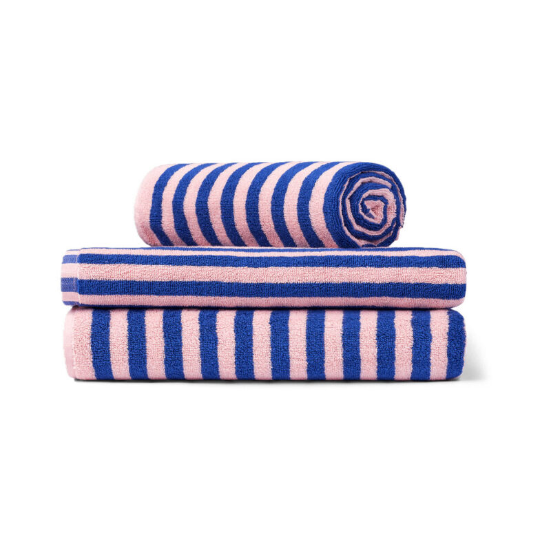 Naram håndkle i rosa med blå striper fra Bongusta