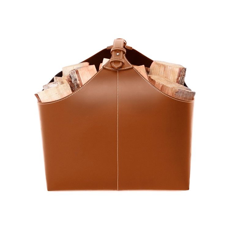 Vedkurv-cognac-magasinholder-oppbevaring-ørskov-skinn-et hjem