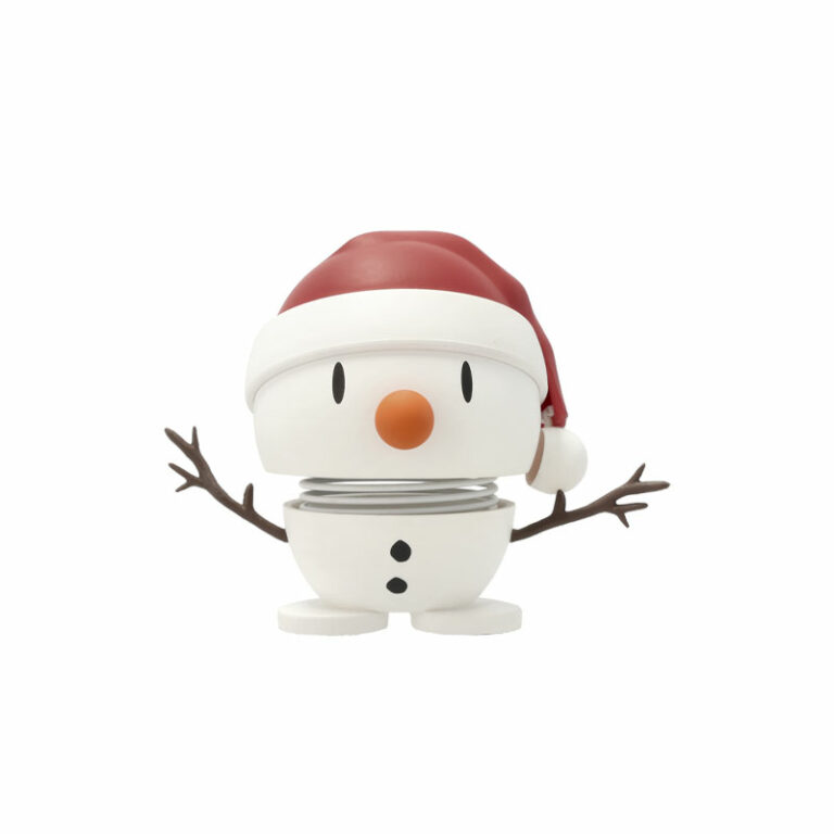 Hvit snømann hoptimist med rød nisselue