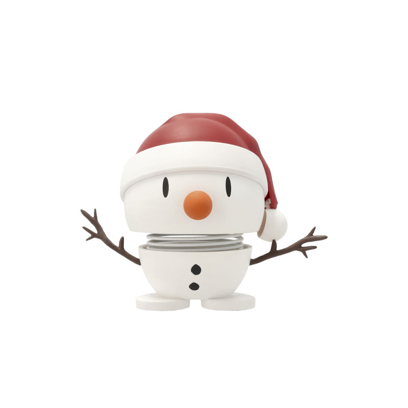 Hvit snømann hoptimist med rød nisselue