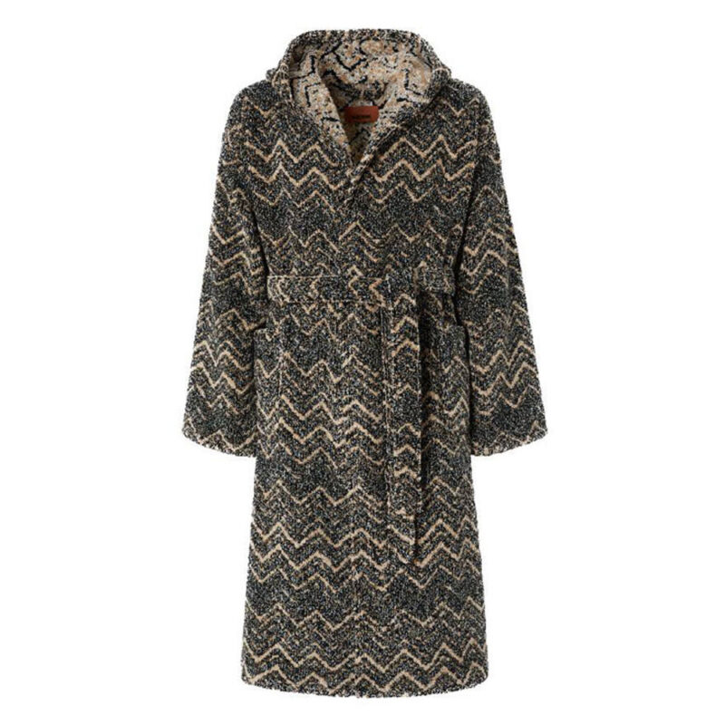 Missoni badekåpe i mønsteret og fargen axul 138 som går i mørkeblått, brun og beige