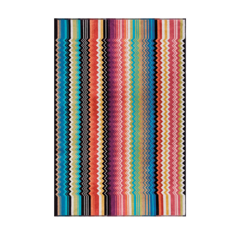 Missoni håndkle i sikk sakk mønster i rosa, blått og sort