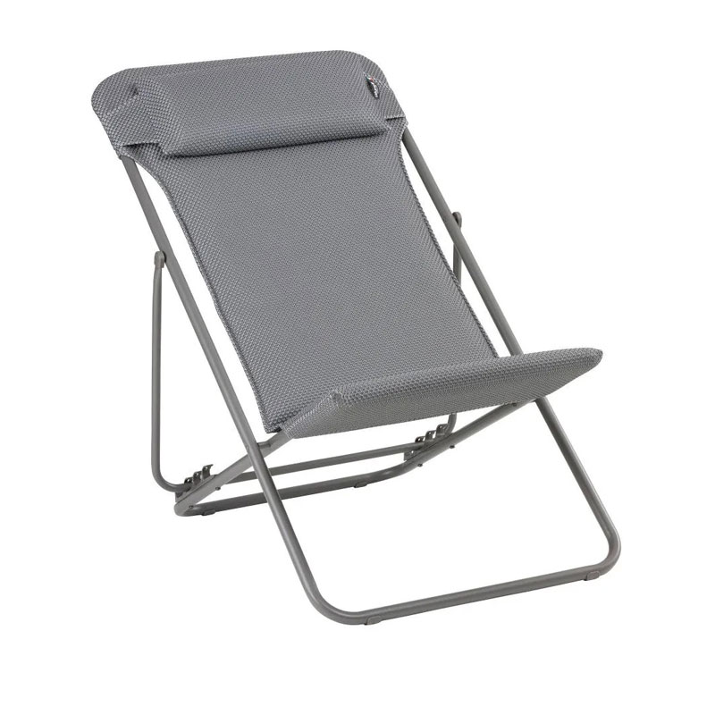 Maxi Transat Plus Solstol i silver grå med BeComfort® trekk. komfortabel, solid og lett stol som er sammenleggbar.