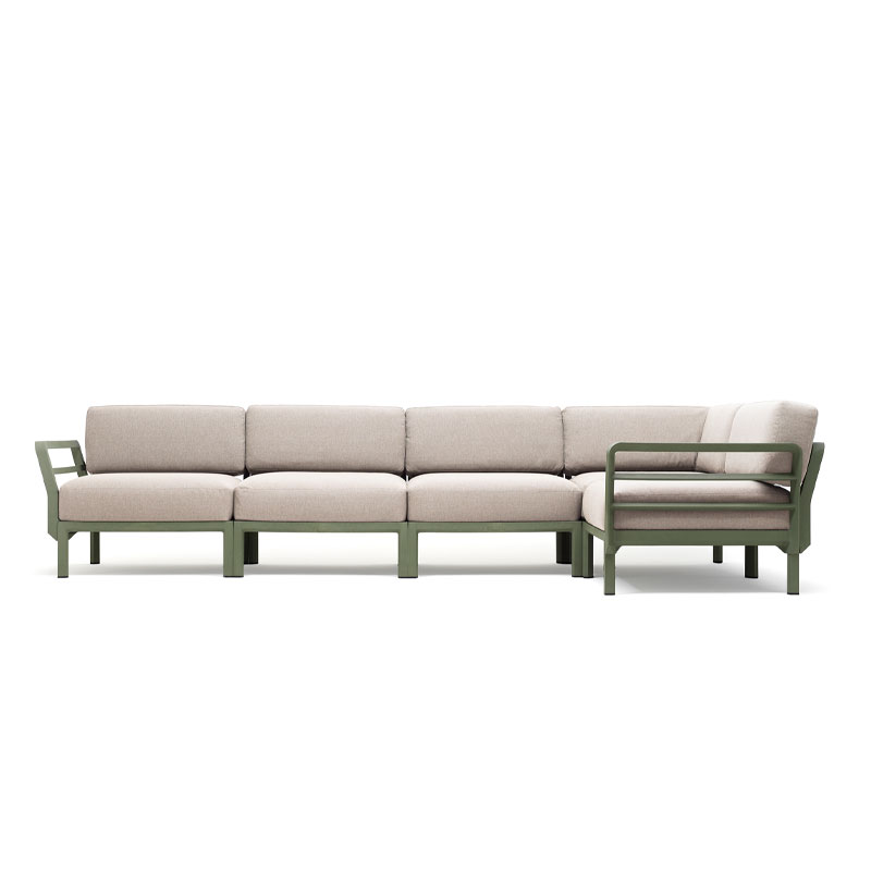 Maximo hjrøensofa fra Nardi, ramme i grønt og puter i beige
