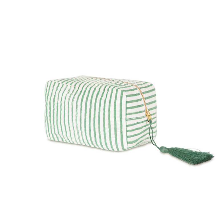 Sminkepung-toalettmappe-bytimo-bomull-green stripe-ethjem-interiør
