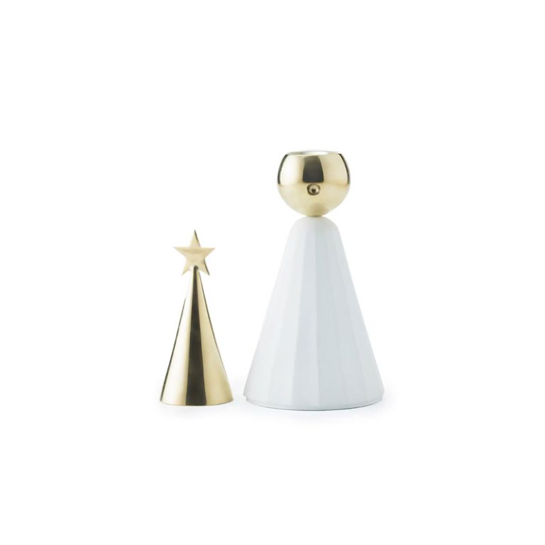 soprano lysholder med lyssklukker i hvitt og messing fra klong