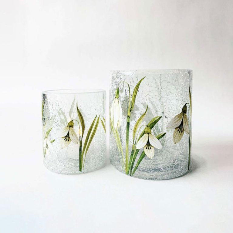 krakelert lysholder med snøklokker fra trend design