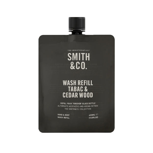 refill hånd- og kroppssåpe i duften tabac og cedar wood fra smith & co.