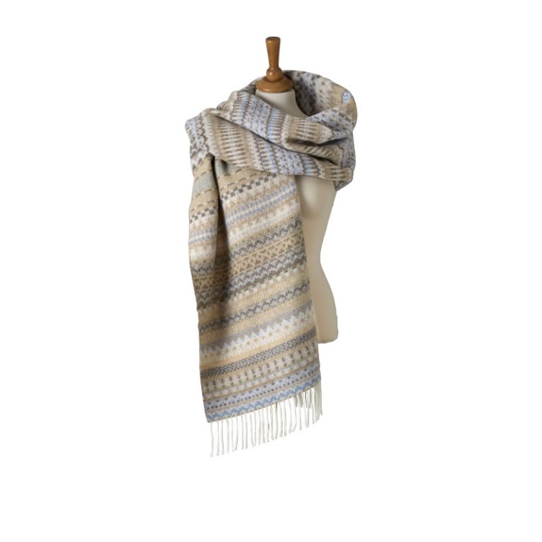 Alana Heritage skjerf i beige og blått fra kuitty Sablu