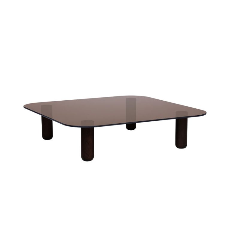 Big sur sofabord low large med brun glassplate og sorte eikebein fra fogia