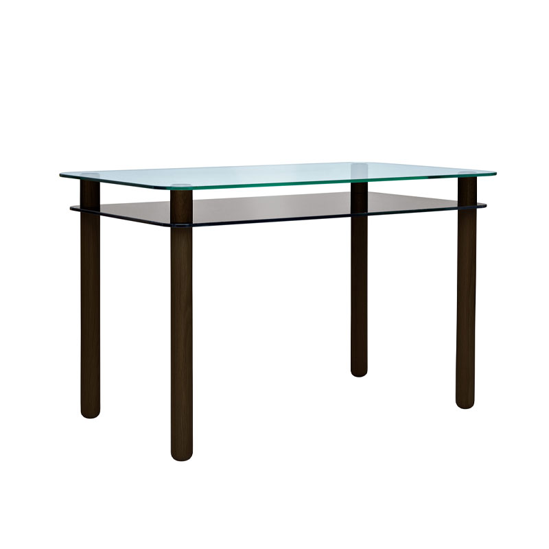 Big Sur skrivebord med sorte eikebein og topplate i klart glass og bunn i antrasitt fra fogia
