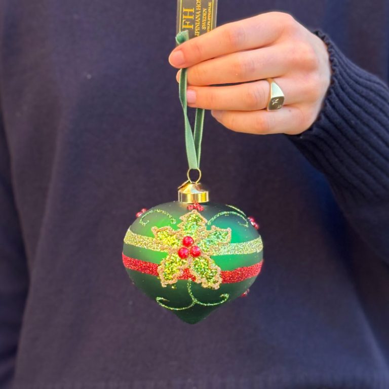 julekule poinsetta grønn med glitter fra filipiniana