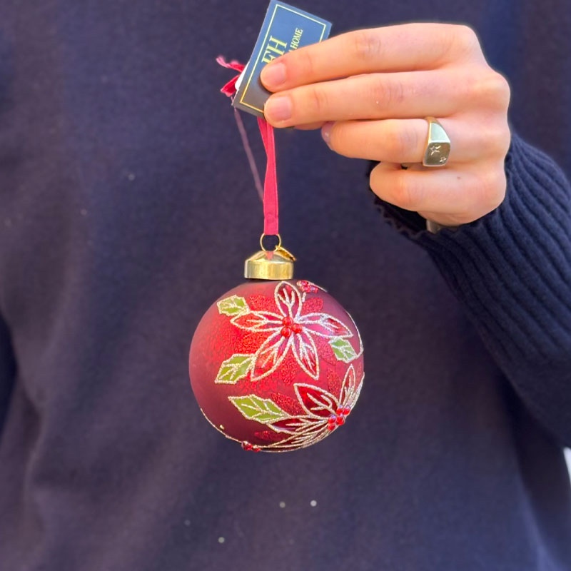 julekule poinsetta rød krakelert fra filipiniana